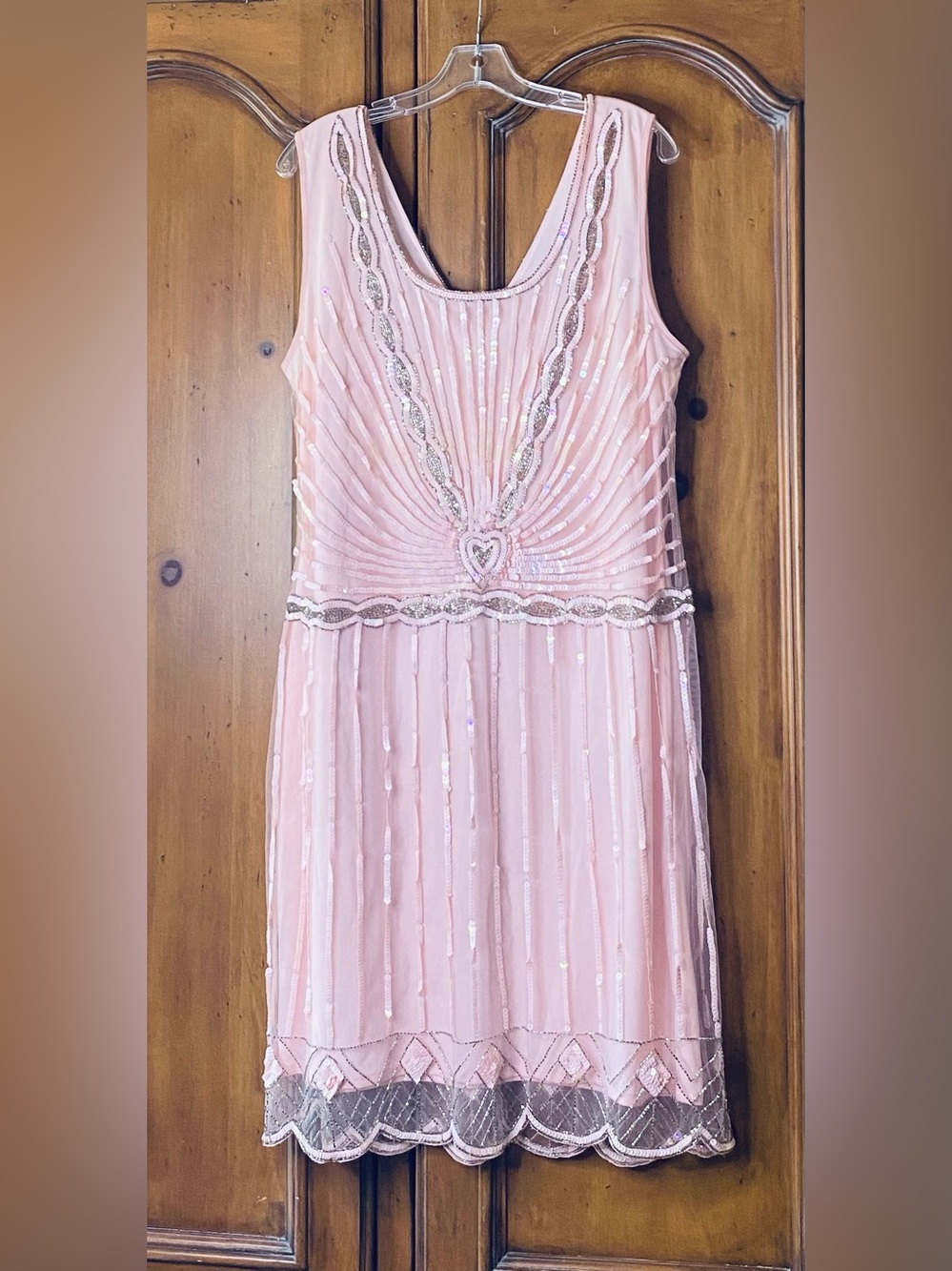 Gatsby Lady London Size 10 Pink Sequin Beaded Stretch Dress Flapper